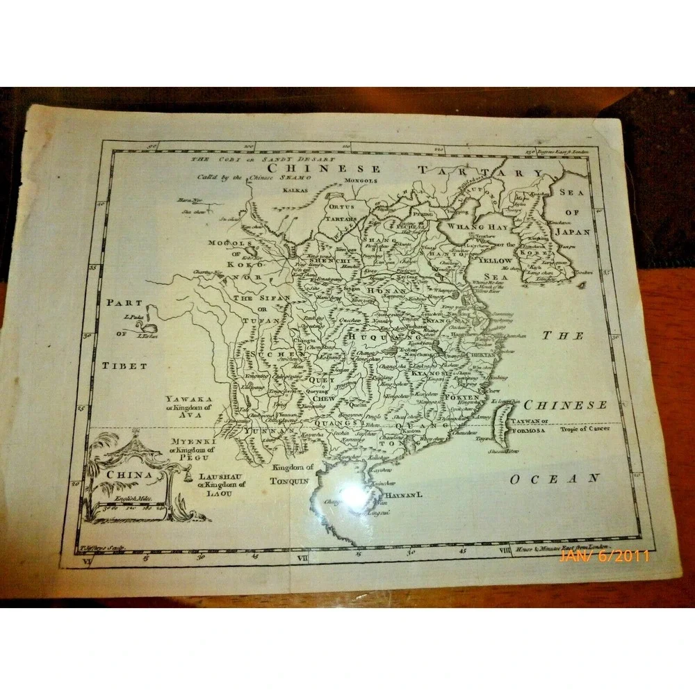 Thomas Jefferys Antique Map China Chinese Tartary Tibet ca 1780 Engraving 7x8.75